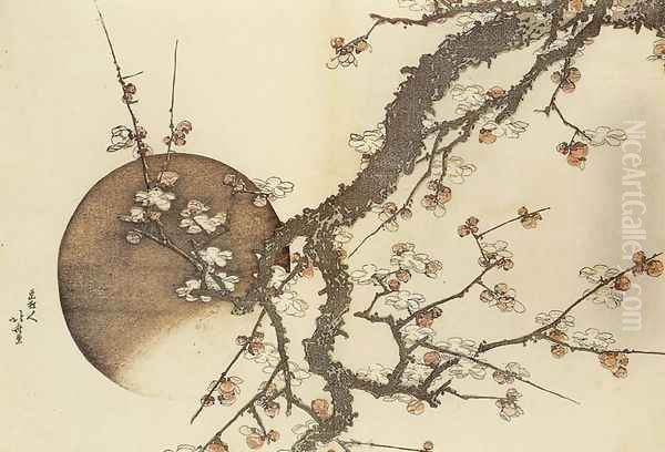 Plum Blossom and the Moon Oil Painting by Katsushika Hokusai