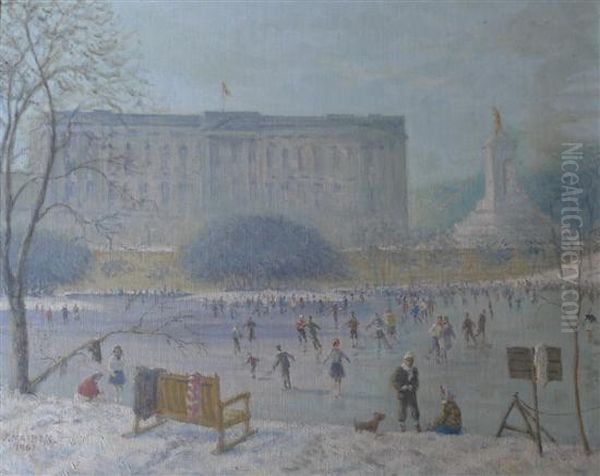 Skating, St James Park Oil Painting by Sydney Maiden