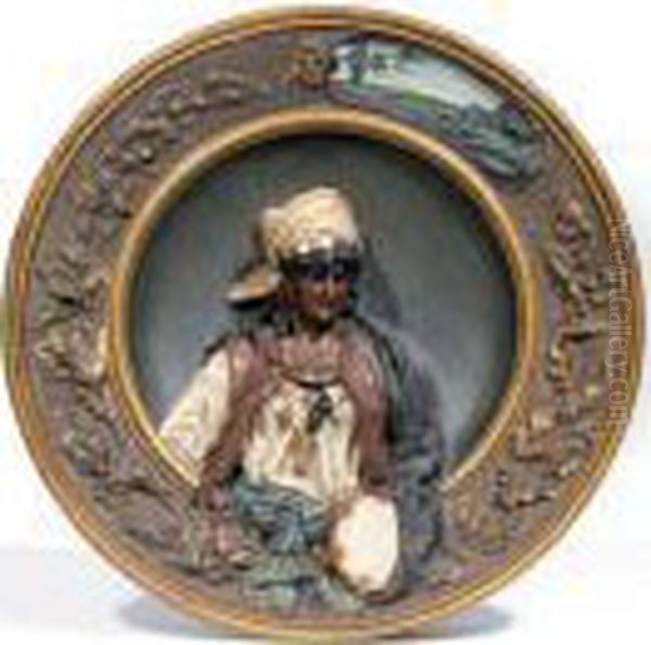 Buste D'une Jeune Femme Au Tambourin Plat Oil Painting by Johann Maresch