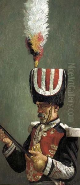 The Leader Of A Military Marching Band Oil Painting by Alex. Louis Martin