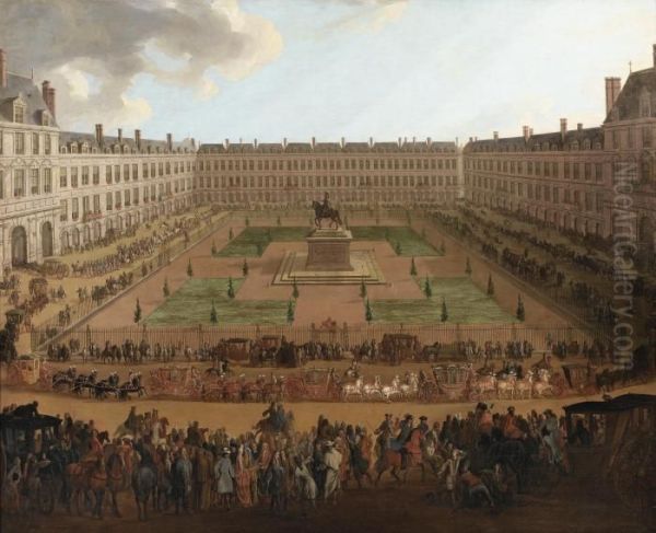 L'arrivee A Paris, Place Royale Oil Painting by Pierre Denis Martin Des Gobelins