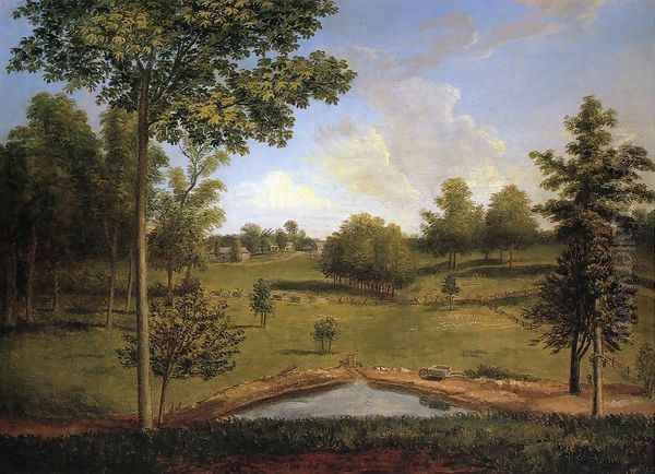 Landscape Looking Towards Sellers Hall from Mill Bank 1818 Oil Painting by Charles Willson Peale