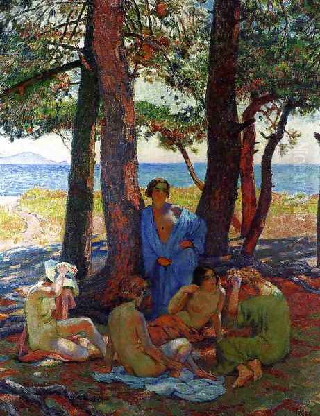 Bathers under the Pines by the Sea Oil Painting by Theo van Rysselberghe