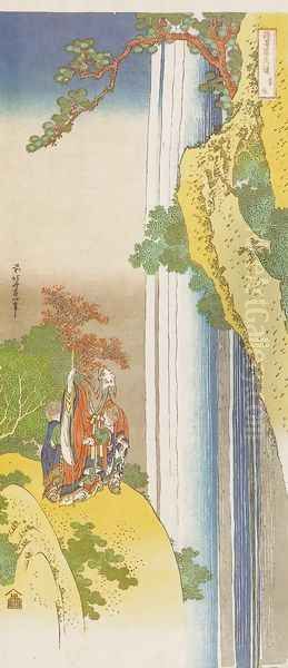 Li Po Admiring the Waterfall of Lo-Shan Oil Painting by Katsushika Hokusai