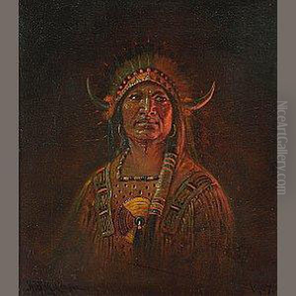 Portrait Of An Indian Chieftain Oil Painting by David Middleton Cooper