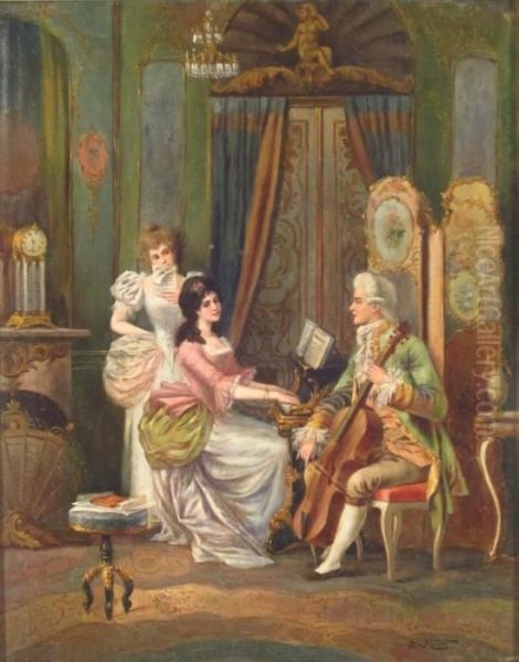 Interior Scene With Musicians Oil Painting by Adolphe Philippe Millot