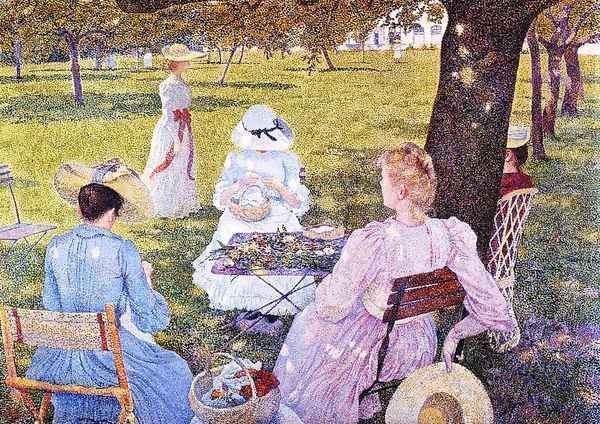 The Family in an Orchard Oil Painting by Theo van Rysselberghe