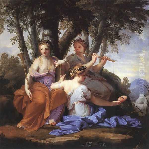 The Muses- Clio, Euterpe and Thalia 1652-55 Oil Painting by Eustache Le Sueur