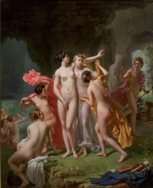 Diane Surprise Au Bain Par Acteon Oil Painting by Charles Victoire Frederic Moench