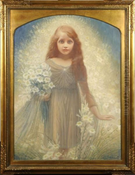 Jeune Fille Aux Fleurs Oil Painting by Alfred Moitroux