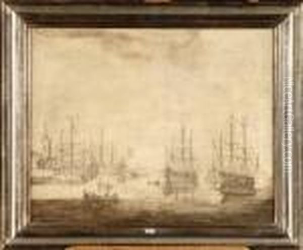 Voiliers De Haut Bord Ancres Dans Un Port Hollandais Oil Painting by Cornelis Pietersz De Mooy