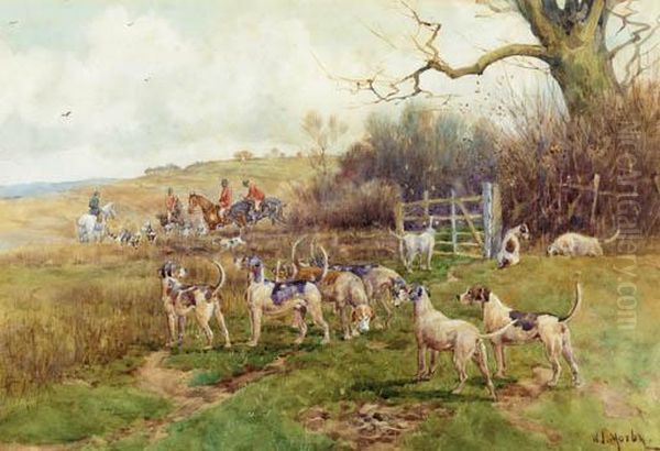 Over The Brook; Through The Brook; Lost The Scent; And Going Into Cover Oil Painting by Walter J. Morby