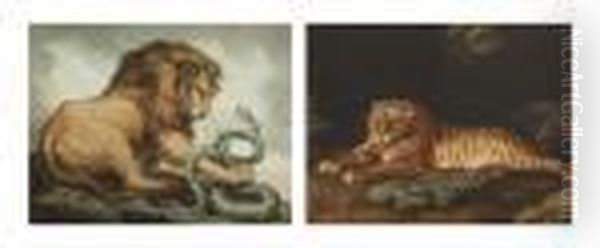 A Tigress; A Lion With Snake Oil Painting by John Murphy