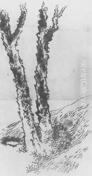 Two Trees Oil Painting by Katsushika Hokusai