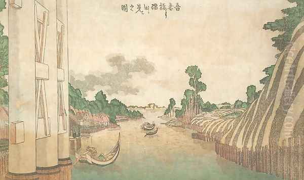 Sumida River Seen from Azuma Bridge (Azumabashi yori Sumida wo miru no zu) Oil Painting by Katsushika Hokusai