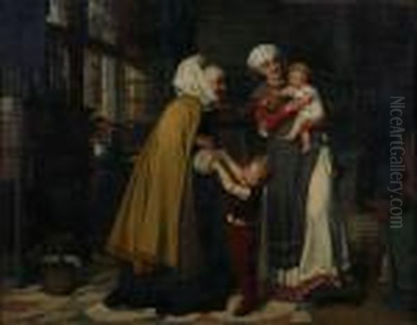 Huiselijk Tafereel Oil Painting by Jan Antoon Neuhuys