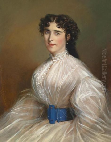 Portrait Of A Lady In A White Dress Oil Painting by Jakob Franz Nitschner