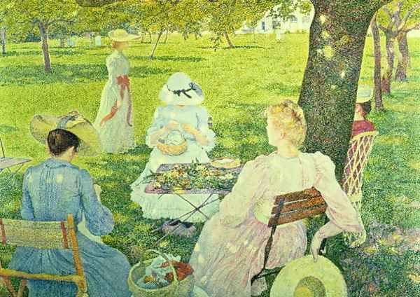 Family in the Orchard, 1890 Oil Painting by Theo van Rysselberghe