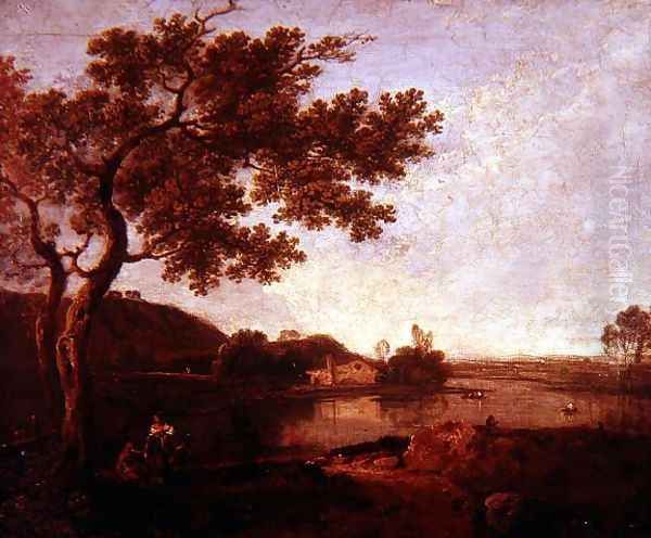 Italian River Scene with Figures Oil Painting by Richard Wilson