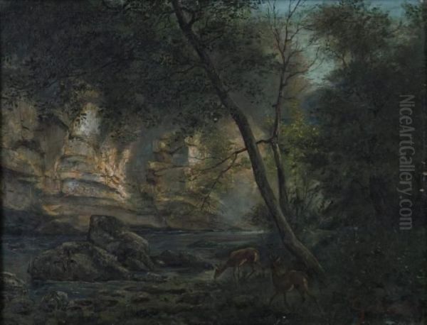 Chevreuils Dans La Vallee Oil Painting by Marcel Ordinaire