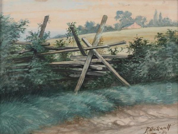 Landscape With Fence Oil Painting by Richard F. Outcault