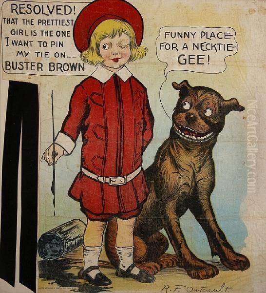 A Buster Brown Banner Oil Painting by Richard F. Outcault