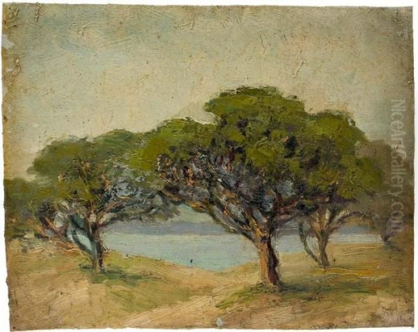 Landscape With Trees And Water Oil Painting by May Paine