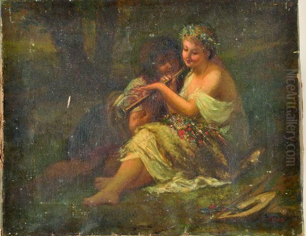 scene Galante Oil Painting by Augustin Desire Pajou