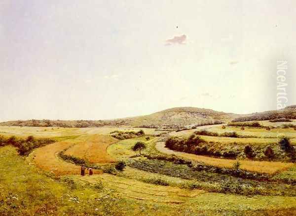 Harvesters In An Extensive Landscape Oil Painting by Jean Ferdinand Monchablon