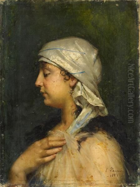 Portrait Of A Young Woman Oil Painting by Edouard Jerome Paupion