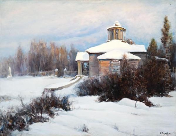 Winter Scene Oil Painting by Vladimir Nikolaewitsch Pchelin