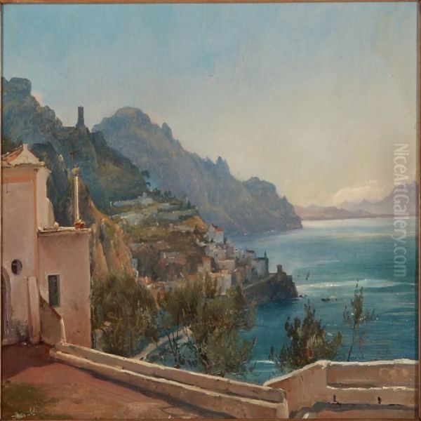 Udsigt Over Amalfi Oil Painting by Vilhelm Thomas Pedersen