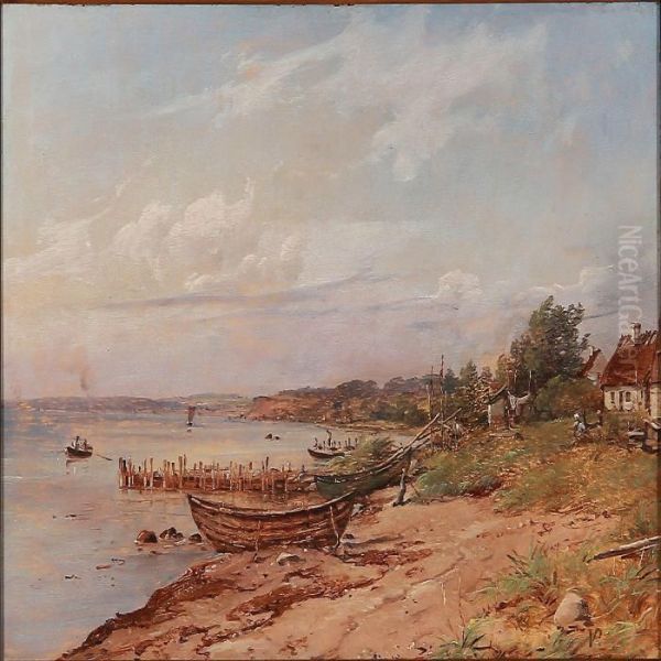 Bade Pa Stranden Ved Espergaerde Oil Painting by Vilhelm Thomas Pedersen