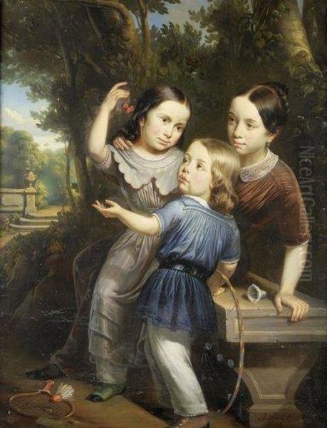 Enfants Dans Un Parc Oil Painting by Adolphe-Antoine Perrot