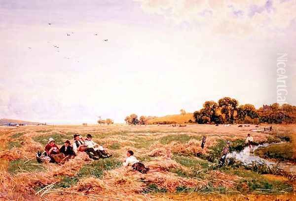 Harvesters Lunching by a Stream Oil Painting by Robert Thorne-Waite