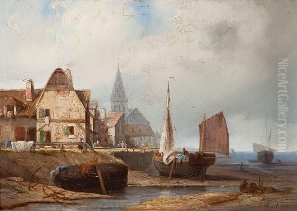 Vue De Port Oil Painting by Edouard Pinel