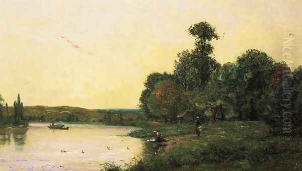 Washerwomen by he River at Sunset Oil Painting by Hippolyte Camille Delpy