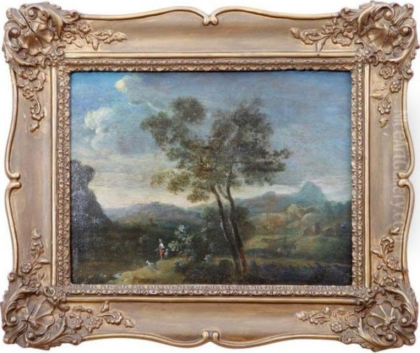 Landscape With Trees And Staffage Oil Painting by Karel Postl