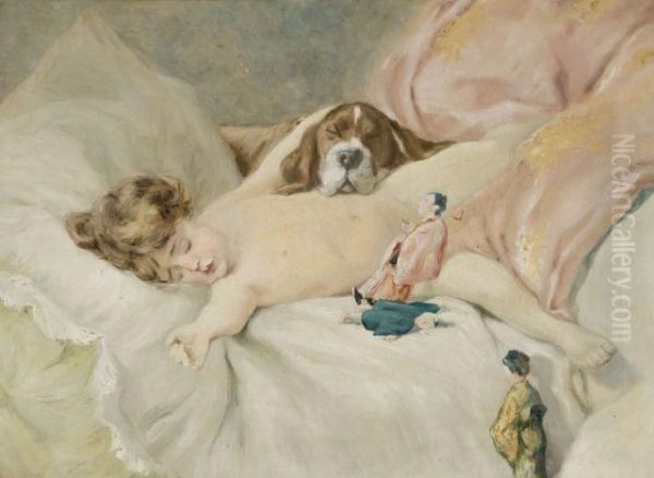 Enfant Et Chien Endormis Oil Painting by Hans Printz