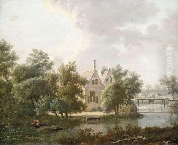 Hollandische Kanallandschaft Mit Einem Gehoft Oil Painting by Anthonie Daniel Prudhomme