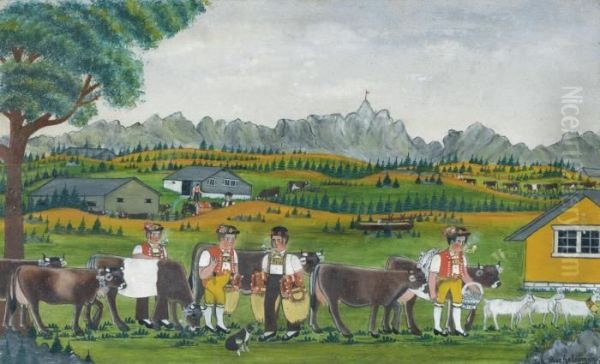 Ankunft Auf Der Alp Oil Painting by Johannes Rechsteiner