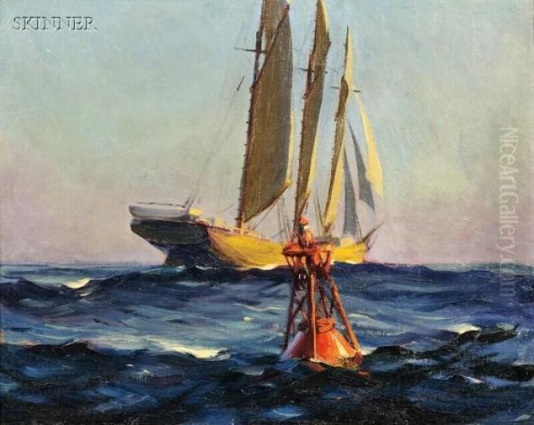 Schooner And Buoy Oil Painting by Mcivor Reddie