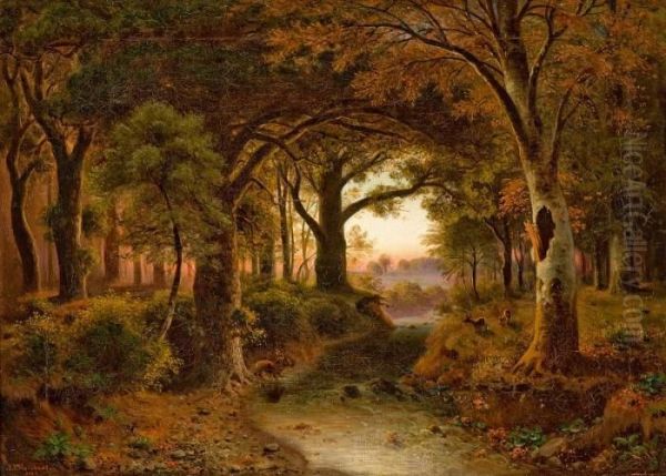 In The Forest Oil Painting by Johann Jakob Reinhardt