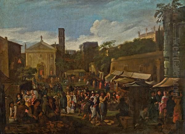 Marktszene In Einer Sudlichen Stadt Oil Painting by Willem Reuter