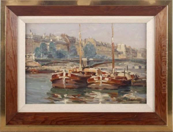 Harbour Scene Oil Painting by Jules Ribeaucourt