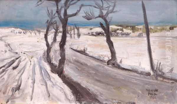 Winter Road Oil Painting by Jaroslav Riedl