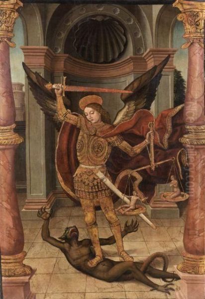 Saint Michel Terrassant Le Demon Oil Painting by Pedro Romana