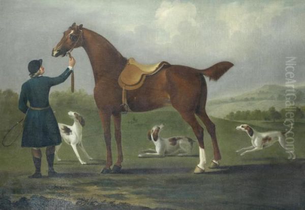 A Huntsman With His Horse And Three Hounds, In An Open Landscape Oil Painting by Richard Roper