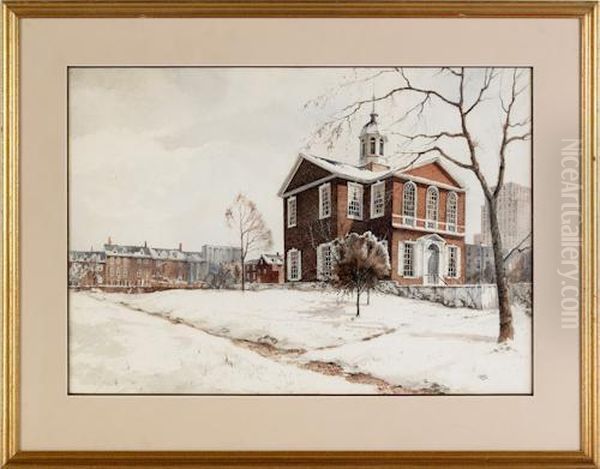 A Winter Landscape Depicting A Courthouse Oil Painting by James Ross