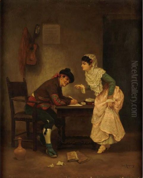 The Dictation Of A Letter Oil Painting by Jules James Rougeron